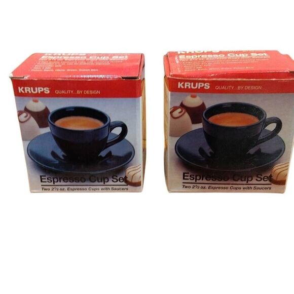 2 Krups Espresso Cup Sets, 4 2 1/2 Espresso Cups with Saucers, White Stoneware. - Picture 4 of 10